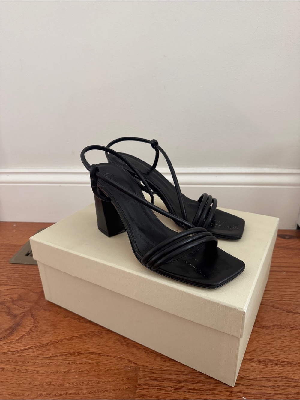 M. Gemi Black Strappy Block Heel Sandals